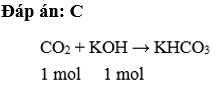 Để tạo muối KHCO3 duy nhất thì tỉ lệ CO2 sục vào dung dịch KOH là bao nhiêu A. 1 : 3  B. 1 : 2  C. 1 : 1  D. 2 : 3 (ảnh 1)