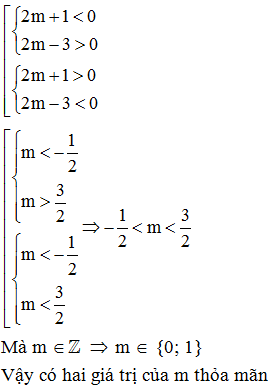 Có bao nhiêu giá trị nguyên của tham số m để đường thẳng d: y = 2mx – 2m + 3 parabol (P):  y= x2cắt nhau tại hai (ảnh 2)
