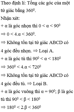 Chọn câu đúng trong các câu sau: A. Tứ giác ABCD có 4 góc đều nhọn (ảnh 1)