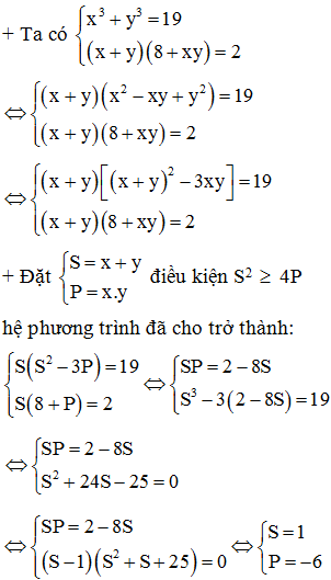Biết hệ phương trình x^3 +y^3 =19 và (x+y)(8+xy)=2 có hai nghiệm Tổng x1+ x2  bằng? (ảnh 1)