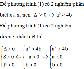 Cho phương trình bậc hai: x^2 + ax + b = 0 (1) có hai nghiệm phân biệt x1; x2 (ảnh 1)