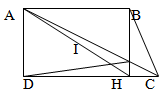 Cho hình thang vuông ABCD có góc A và D vuông. Đường AC cắt đường cao BH tại điểm I (ảnh 1)
