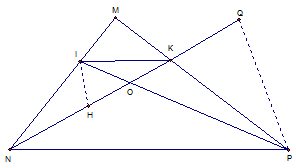 Cho tam giác MNP. Trên cạnh MP lấy điểm K sao cho KM  =  1/2 KP; trên cạnh MN lấy điểm I sao cho IM (ảnh 1)
