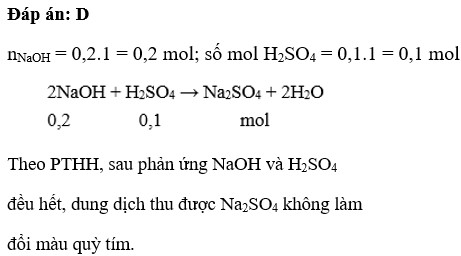 Nếu rót 200 ml dung dịch NaOH 1M vào ống nghiệm đựng 100 ml dung dịch H2SO4  1M thì dung dịch tạo thành sau phản ứng sẽ (ảnh 1)