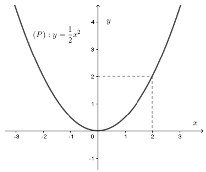Cho đồ thị hàm số y - 1/2 x^2 (P) như hình vẽ. Dựa vào đồ thị, tìm m để  phương trình x^2+2m-4=0 (ảnh 1)