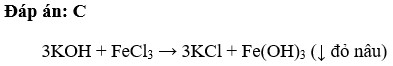 Cho dung dịch KOH vào ống nghiệm đựng dung dịch FeCl3 hiện tượng quan sát được là A. Có kết tủa trắng xanh (ảnh 1)