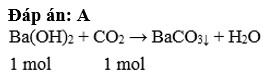 Cho 1 mol Ba(OH)2 phản ứng với 1 mol CO2. Muối tạo thành là  A.  BaCO3  B. Ba(HCO)3  C. BaCO3 và Ba(HCO3)2 (ảnh 1)