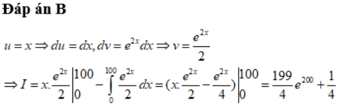Tích phân từ 0 đến 100 của xe^2xdx bằng (ảnh 1)