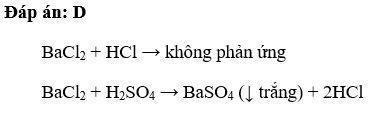 Để nhận biết dung dịch axit sunfuric và dung dịch axit  A. NaNO3  B. KCl  C. MgCl2  D. BaCl2 (ảnh 1)