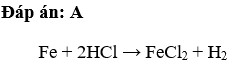 Dung dịch axit clohiđric tác dụng với sắt tạo thành A. Sắt (II) clorua và khí hiđro B. Sắt (III) clorua và khí hiđro (ảnh 1)