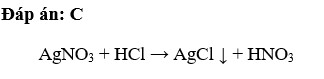 Dung dịch muối tác dụng với dung dịch axit clohiđric là: Zn(NO3)2  NaNO3  AgNO3 Cu(NO3)2 (ảnh 1)
