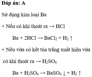 Để phân biệt 2 dung dịch HCl và H2SO4 loãng. Ta dùng một kim loại là A. Ba B. Mg . Cu D. Zn (ảnh 1)