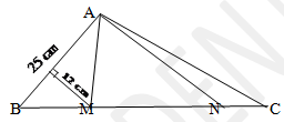 Cho tam giác ABC có cạnh AB dài 25 cm. Trên cạnh BC lấy hai điểm M, N sao cho độ dài đoạn BM (ảnh 1)