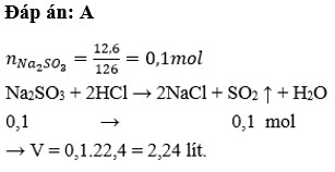 Hòa tan 12,6 gam natrisunfit vào dung dịch axit clohiđric dư. Thể tích khí SO2  thu được ở đktc là (ảnh 1)