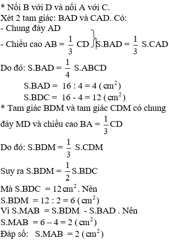 Cho hình thang vuông ABCD (xem hình vẽ) có diện tích bằng 16 cm^2 Kéo dài DA và CB cắt (ảnh 1)
