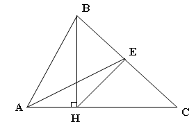 Cho tam giác ABC có cạnh AC dài 6cm , trên cạnh BC lấy điểm E sao cho EB = EC. BH là đường cao (ảnh 1)