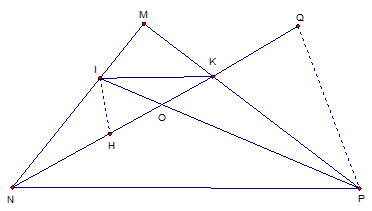 Cho tam giác MNP. Trên cạnh MP lấy điểm K sao cho KM = 1/2 KP trên cạnh MN lấy điểm I (ảnh 1)