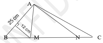 Cho tam giác ABC có cạnh AB dài 25 cm. Trên cạnh BC lấy hai điểm M, N sao cho độ dài đoạn BM (ảnh 1)