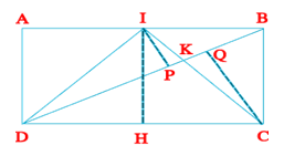 Cho hình chữ nhật ABCD (như hình vẽ); I là điểm chia AB thành 2 phần bằng nhau. Nối DI và IC; nối DB (ảnh 2)