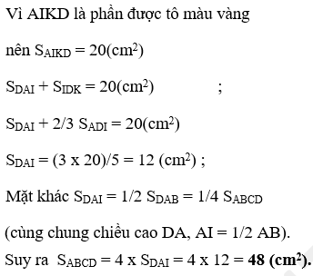 Cho hình chữ nhật ABCD (như hình vẽ); I là điểm chia AB thành 2 phần bằng nhau. Nối DI và IC; nối DB (ảnh 4)