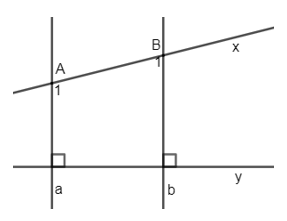 Cho hình vẽ sau Biết a vuông góc y,b vuông góc y,(A1 )-(B1 )=36^o. Tính (A1