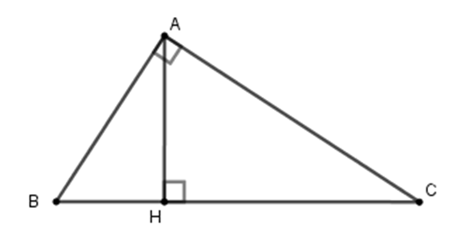 Cho tam giác ABC vuông tại A, đường cao AH (như hình vẽ). Hệ thức nào sau đây là đúng? A. AH^2 = AB. AC (ảnh 1)