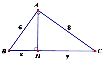 Tính x, y trong hình vẽ sau: x=3,6; y=6,4 B. y = 3,6; x = 6,4 C. x = 4; y = 6 D. x = 2,8; y = 7,2 (ảnh 1)