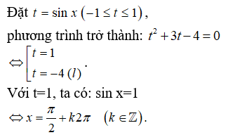 Phương trình sin^2(x) + 3sinx - 4 = 0 có nghiệm là: A.x=pi/2+k2pi,k thuộc Z B.x=pi+k2pi,k thuộc Z (ảnh 1)