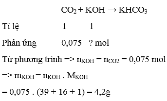 Dẫn 1,68 lít khí CO2 (đktc) vào x g dung dịch KOH 5,6%. Để thu được muối KHCO3  duy nhất thì x có giá trị là: (ảnh 1)
