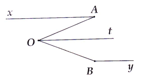 Cho hình vẽ bên, biết góc OAx = 30 độ, góc OBy = 150 độ và Ot là tia phân  giác