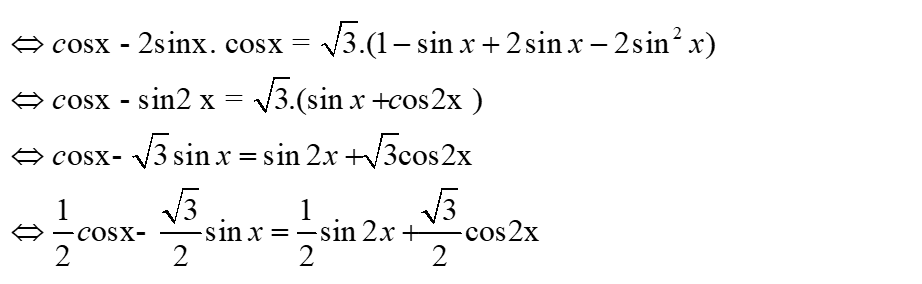Giải phương trình sau: (1 - 2sinx)cosx / (1 + 2sinx)(1 - sinx) = căn(3) (ảnh 2)