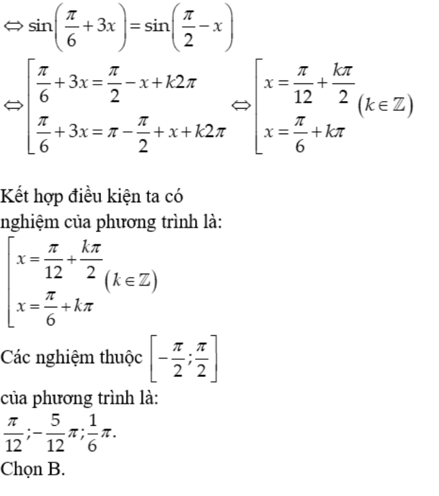 Tìm số nghiệm của phương trình (Căn3*sin3x - 2sinx.sin2x – cosx)/sinx = 0 thuộc (-pi/2;pi/2): A.2 B.3 C.4 D.5 (ảnh 3)