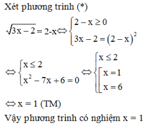 Phương trình x2 – 3x + 2 = (1 – x) căn (3x-2) có bao nhiêu nghiệm  A. 1  B.  3  C.  0  D. 2 (ảnh 2)