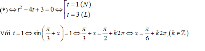 Giải các phương trình sau: cos^2(pi/3+x)+4cos(pi/6-x)=4: A.x= cộng trừ pi/6+k2pi, k thuộc Z B.x= cộng trừ 5pi/6+k2pi (ảnh 3)