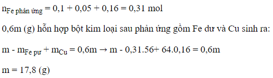 Cho m gam bột Fe vào 800ml dung dịch hỗn hợp gồm Cu(NO3)2 0,2M (ảnh 1)