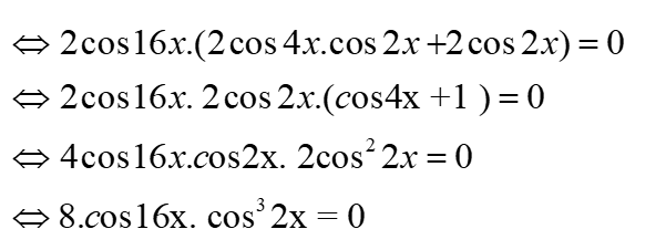 Tìm số nghiệm của phương trình cos(22x) + 3cos(18x) + 3cos(14x) + cos(10x) = 0 thuộc khoảng (0; pi/2):A.6 B.7 C.8 D.9 (ảnh 2)