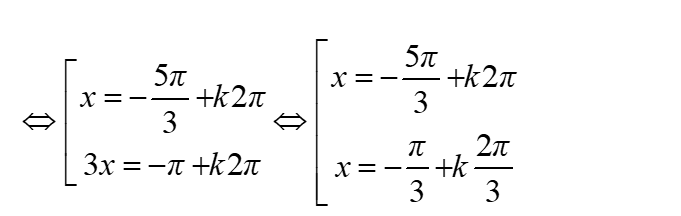 Giải phương trình cosx + Căn3sinx + 2cos(2x + pi/3) = 0: A. x= -5pi/3 + k2pi B.x = -5pi/3 + kpi (ảnh 2)