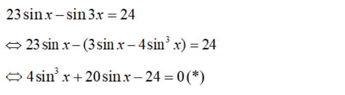Giải phương trình sau 23sinx - sin3x = 24: A.-pi/2+k2pi B.pi/2+k2pi C.x=pi/2+kpi;x=k2pi,k khác Z D.Đáp án khác (ảnh 1)