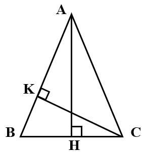 Cho tam giác ABC cân tại A, kẻ đường cao AH và CK. Biết AH = 7,5cm CK = 12cm. Tính BC, AB (ảnh 1)