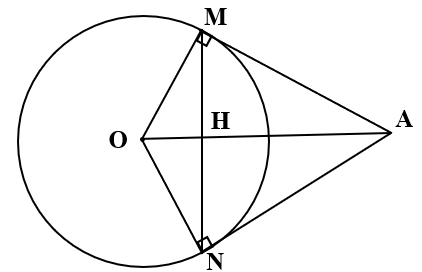 Cho đường tròn (O; 6cm) . Gọi A là điểm nằm ngoài đường tròn sao cho OA = 10cm. (ảnh 1)