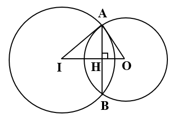 Cho hai đường tròn (O; 15cm) và (I; 20cm) cắt nhau tại hai điểm A và B . Biết rằng O và I nằm hai phía đối với (ảnh 1)