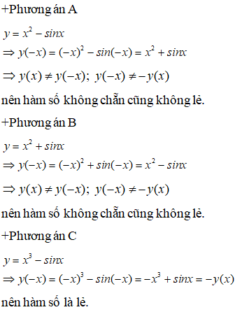 Hàm số nào dưới đây là hàm số chẵn? A.y = x^2 -sinx B.y=x^2+sinx C.y=x^3-sinx D.y=cosx-x^2 (ảnh 1)