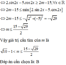 Tìm m để bất phương trình 4 sin2x +cos2x +17 / 3cos2x +sin2x +m+1 lớn hơn bằng 2 đúng với mọi x thuộc R (ảnh 3)