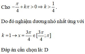 Gọi x0 là nghiệm dương nhỏ nhất của phương trình: (2cos2x)/(1-sin2x) =0. Mệnh đề nào sau đây là đúng? (ảnh 2)