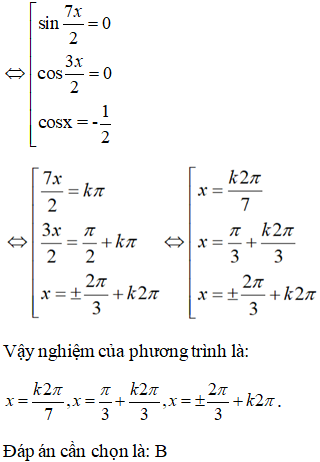 Giải phương trình sinx +sin2x +sin3x +sin4x +sin5x +sin6x = 0: A.x=pi/6+k2pi/3,x=cộng trừ 2pi/3+2kpi (ảnh 2)