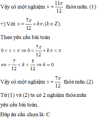 Phương trình sin2x = -1/2 có số nghiệm thỏa mãn 0 < x<pi là: A.1 B.2 C.2 D.4 (ảnh 2)