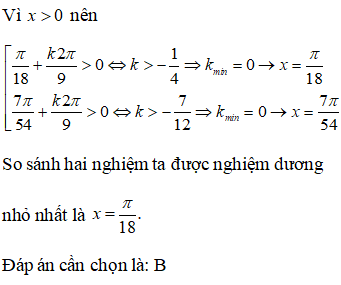 Tìm nghiệm dương nhỏ nhất x0 của 3sin3x - căn bậc hai của 3 cos9x =1+4sin^3 3x. A.x^0 =pi/2 B.x^0=pi/18 (ảnh 5)