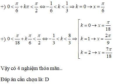 Số nghiệm của phương trình sin5x + căn bậc hai của 3 cos5x=2 sin7x trên khoảng (0;pi/2) là? A.2 B.1 C.3 D.4 (ảnh 4)