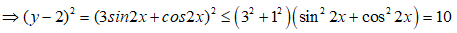 Tìm giá trị lớn nhất, giá trị nhỏ nhất của hàm số y = sin^2 x + 3sin2x + 3cos^2x : A.max y = 2+ căn bậc hai của 10; 2- căn bậc hai của 10 (ảnh 2)