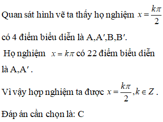 Nghiệm của phương trình cos3x=cosx là: A.k2 pi ( k thuộc Z) B.k2pi;pi/2+k2pi(k thuộc Z) C.kpi/2(k thuộc Z) (ảnh 2)